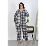 Akbeniz Kadın Büyük Beden Pamuklu Cepli Düğmeli Lacivert Pijama Takım 202504 - 105-Renkli - 10XL