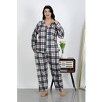 Akbeniz Kadın Büyük Beden Pamuklu Cepli Düğmeli Lacivert Pijama Takım 202504
