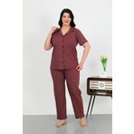 Akbeniz Kadın Büyük Beden Pamuklu Cepli Düğmeli Mor Pijama Takım 202507