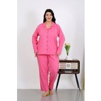 Akbeniz Kadın Büyük Beden Pamuklu Cepli Düğmeli Pembe Pijama Takım 202504