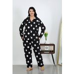 Akbeniz Kadın Büyük Beden Pamuklu Cepli Düğmeli Siyah Pijama Takım 202504