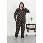 Akbeniz Kadın Büyük Beden Pamuklu Cepli Düğmeli Siyah Pijama Takım 202506