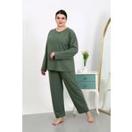 Akbeniz Kadın Büyük Beden Uzun Kol Penye Pijama Takımı Haki 202501