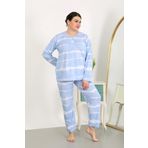 Akbeniz Kadın Büyük Beden Uzun Kol Penye Pijama Takımı Mavi 202502
