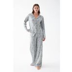 Akbeniz Kadın Gri Desenli Düğmeli Pamuklu Pijama Takımı