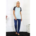 Akbeniz Kadın Kolu Dantelli Penye Pijama Takım 4148 - Su Yeşili - XL