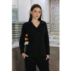 Akbeniz Kadın Pamuk Penye Önden Düğmeli Uzun Kol Pijama Takım Siyah 2783