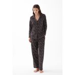 Akbeniz Kadın Siyah Düğmeli Kalp Desenli Pamuklu Pijama Takımı