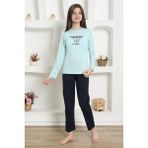 Akbeniz Kız Çocuk Penye Pijama Takım 20421 - 7 - 8 - Su Yeşili