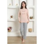 Akbeniz Kız Çocuk Penye Pijama Takım 20425 - 7 - 8 - Pudra