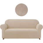 Akbu Likrali Koltuk, Kanepe, Çekyat Örtüsü 3 Kişilik Koltuk Örtüsü Lastikli, Pitikare Desen - 180 x 230 cm - Vizon