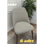Akbu Mutfak Sandalye Kılıfı Büyük Oval Jakarlı Yıkanabilir Streç Lastikli Sandalye Örtüsü 6 Adet - 50 x 55 cm - Vizon