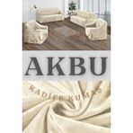 Akbu Parlak Kadife 3 3 1 1 Lastikli Kanepe Örtüsü | Lastikli Koltuk Örtüsü | Koltuk Kılıfı Takımı - Krem - 180 x 230 cm