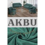 Akbu Parlak Kadife 3 3 1 1 Lastikli Kanepe Örtüsü | Lastikli Koltuk Örtüsü | Koltuk Kılıfı Takımı - Yeşil - 180 x 230 cm