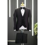 Akçaylar Hakim Yaka Şal Desenli Slimfit Yelekli Papyonlu Siyah Pantolon Kombinli Smokin Takım Elbise - Bordo - 54 / 6