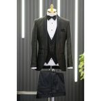 Akçaylar Şal Yaka Yelekli Papyonlu Şal Desenli Pantolon Kombinli Slimfit Smokin Takım Elbise - Yeşil - 50 / 6