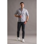 Akçaylar Slimfit Armürlü Yaka Düğmeli Katlamalı Uzun Kol Erkek Gömlek - 2XL - Lacivert