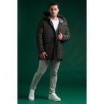 Akçaylar Slimfit Kapşonlu Çıtçıt ve Fermuar Yan Fermuar Cepli Elyaf Dolgulu Astarlı Erkek Uzun Spor Mont - Yeşil - XL