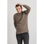 Akçaylar Slimfit Kendinden Çizgili Tam Balıkçı Pamuklu Kalın Triko Erkek Kazak - 2XL - Kahverengi