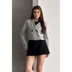 AKD Atelier Kadın Blazer Ceket Crop Kruvaze Yaka Çift Düğmeli Regular Kısa Ceket - 40 - Gri