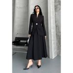 AKD Atelier Kadın İkili Takım Şık Düğme Detaylı Dik Yaka Blazer Ceket Uzun Çan Etek Takım