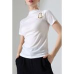 AKD Atelier Kadın T-Shirt Kısa Kollu Gold Toka Detaylı Büzgülü Yarım Balıkçı Yaka Sandy Likralı Şık Bluz - Beyaz