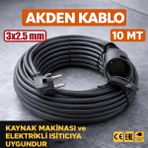 Akden Kablo 10 Metre 3x2,5mm Uzatma Kablosu Tam Kesit Kaynak Makinası Kullanıma Uygundur - Siyah
