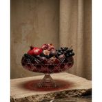 Akden Store Kesme Dekor Lüks El Işçiliği Cam Sofra Kase - Sunum Kasesi - Siyah - 28CM Ayaklı Kırmızı