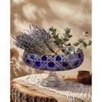 Akden Store Kesme Dekor Lüks El Işçiliği Cam Sofra Kase - Sunum Kasesi - Siyah - 28CM Ayaklı Mavi