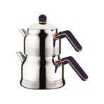 Akdeniz Tombik Elit Bakalit Kulplu Çaydanlık Aile Boy Mavi Altın