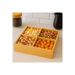 akdenizhome Bambu Kare 4 Bölmeli Kutu – Pleksi Kapaklı Çok Amaçlı Çerezlik ve Düzenleyici 23x23 cm