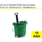 Akdenizpos Tekerlekli Plastik Market Alışveriş El Sepeti 40 Litre Yeşil 10 Adet