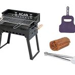 Akel Katlanır Ayaklı Emaye Mangal Çift Izgaralı Barbekü Pervazlı Gril Maşa Çıra Yelpaze Hediyeli Set