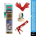 Akfix 100Aq Şeffaf Akvaryum Silikon Uygulama Seti 4 Parça - %100 Saf Silikon Balık Dostu