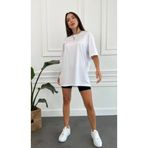 Akgül Kadın Oversize Beyaz T-Shirt – Bisiklet Yaka – Basic Rahat Kesim