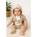 Aki Moda Kids AKİ MODA KİDS Erkek bebek %100 pamuklu kapşon hırkalı çıtçıtlı Zıbın body 3 parça erkek bebek takım - 0 - 3 Ay - 0-Kahverengi