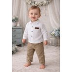 Aki Moda Kids Aki Moda Kıds Erkek Bebek Beyaz Gömlek Bej Pantolon Şık Takım - 12 - 18 Ay