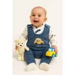 Aki Moda Kids Erkek Bebek Arabalı 2 Li Salopet Takım Çıtçıtlı Yenidoğan Kıyafeti Çorap Hediyeli - 01-Mavi - 9 Ay