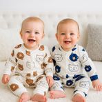 Aki Moda Kids Erkek Bebek Yeni Doğan 1-3-6 Ay Ayıcık Desenli Pamuklu 2li Yenidoğan Kıyafet - 01-Mavi - 1 Ay
