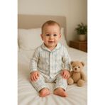 Aki Moda Kids Erkek Kız Bebek Unısex Fiyonk Desenli Pamuklu Alt Üst 2 Parça Pijama Takımı - 9 - 12 Ay - 00Mavi
