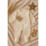Aki Moda Kids Kız Erkek Bebek Pamuklu Yenidoğan Tulum - 0 - 3 Ay - Açık Ekru