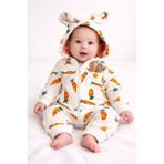 Aki Moda Kids Pamuklu Havuç Desenli Tavşan Kulaklı Kapüşonlu Bebek Tulum – Fermuarlı, Unisex - 01-Turuncu - 6 - 9 Ay