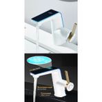 Akıllı Dijital Sıcaklık LED Ekran Banyo Lavabo Bataryası Beyaz Gold 2 Akış Ayarı Ithal 7 Yıl Garanti