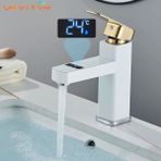 Akıllı Dijital Sıcaklık LED Ekran Banyo Lavabo Bataryası Beyaz Gold Ithal 7 Yıl Garantili