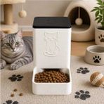 Akıllı Kedi Mama Kabı – Otomatik Besleyici, Modern Tasarım, Kaymaz Taban, Hijyenik Mama Dispenser - Beyaz - Natürel