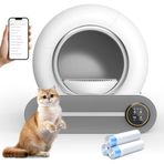 Akıllı Otomatik Kedi Tuvaleti - 74 Litre Geniş Kapasiteli, Kendini Temizleme Özelliği, App Kontrollü, Negatif İyonlu Koku Giderme ve Sterilizasyon, Sağlık ve Kilo Takibi, Çoklu Kedi Kullanımına Uygun