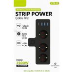 Akıllı Priz Termal Korumalı 3 Prizli Çoklu Akım Prizi | 3 Usb-A + 1 Usb-C 2500W 10A Pd 20W - Siyah