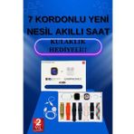 Akıllı Saat 7 Kordonlu Kulaklık Hediyeli Nabız Ölçer Uyku Takibi Sesli Görüşme