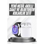 Akıllı Saat Gümüş Kasa Bluetooth Kulaklık Hediyeli Çok Fonksiyonlu Ikili Set - 35 - 48 mm - 1 - Renkli