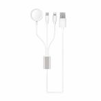 Akıllı Saat + Lightning + Type-C-Wireless USB Şarj Çoklu Kablosu 3 in 1 Beyaz